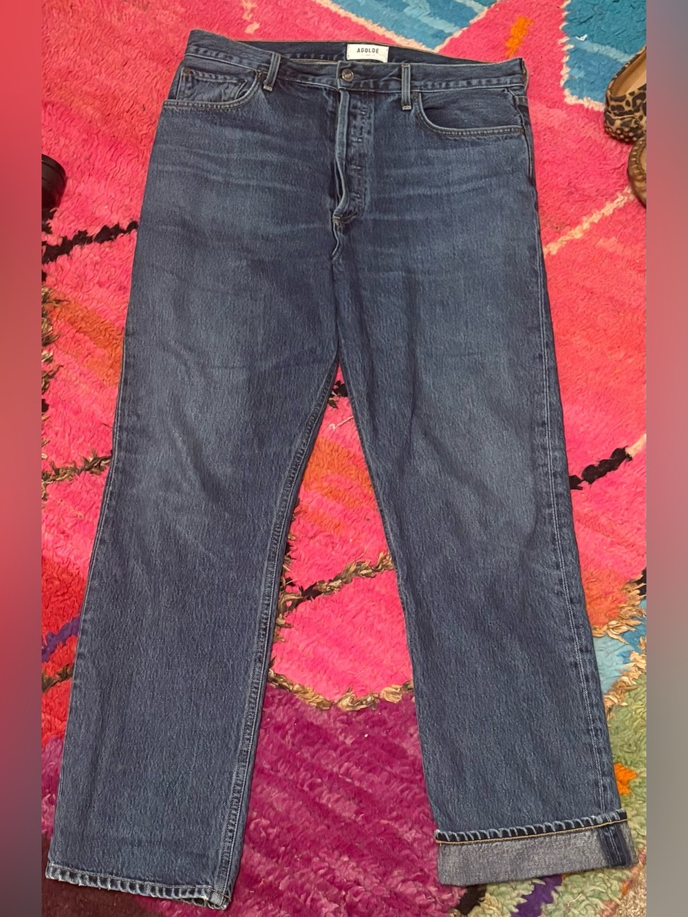 Agolde 90s Pinch Waist Mid-Blue High-Rise Straight Leg Jeans - Picture 2 of 7